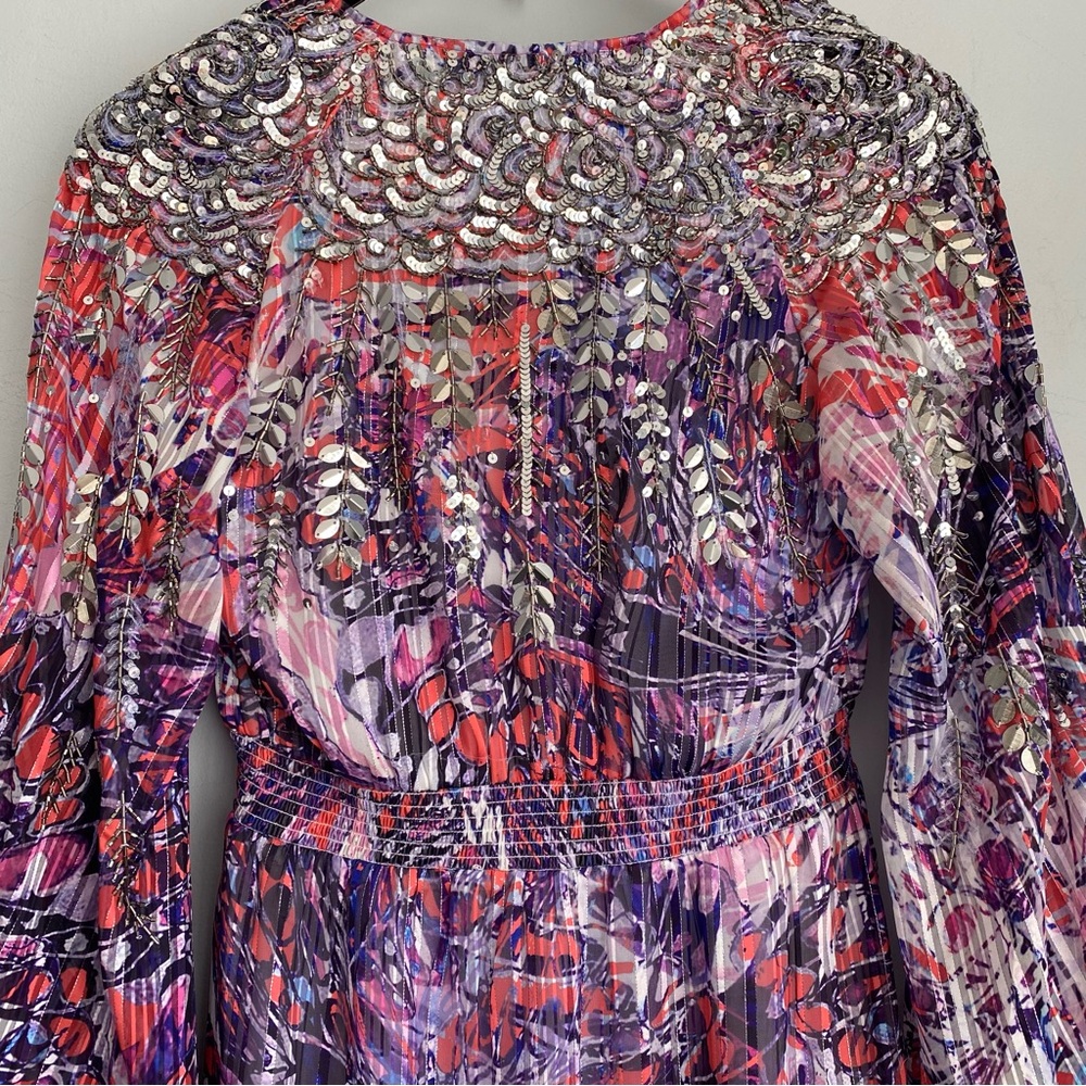 NEW Karen Millen Beaded Embellished Drama Kimono Woven Dress Size 10 Pink Purple - Picture 14 of 15